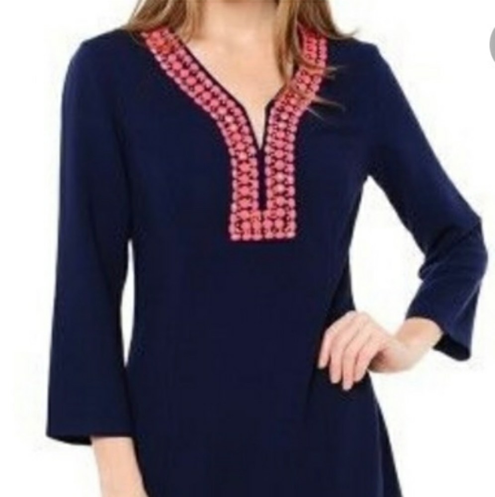 Lilly Pulitzer Navy Dress with Coral Neckline